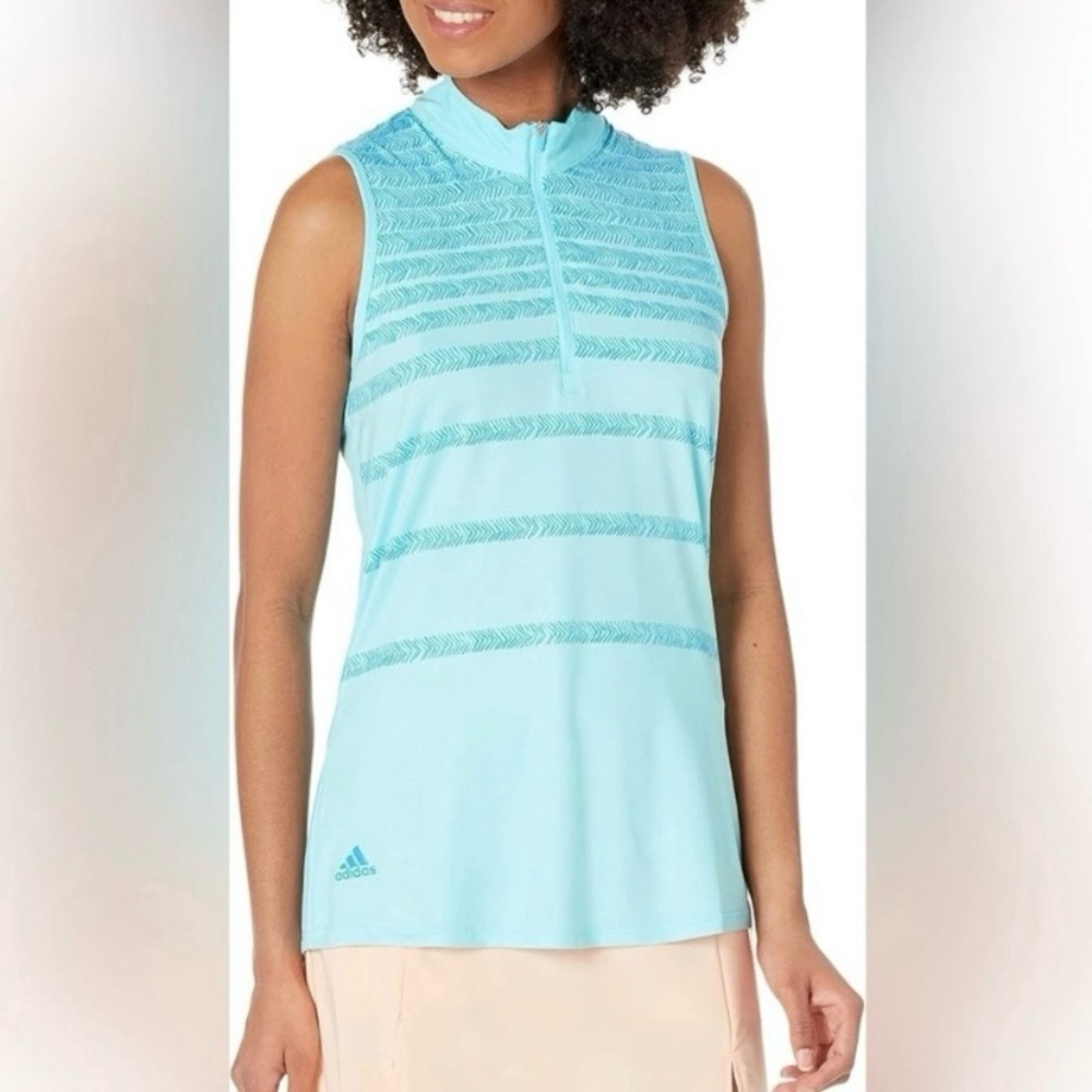 Adidas Sleeveless Golf Polo Shirt Size XS Blue Herringbone Stripe NWT FLAW